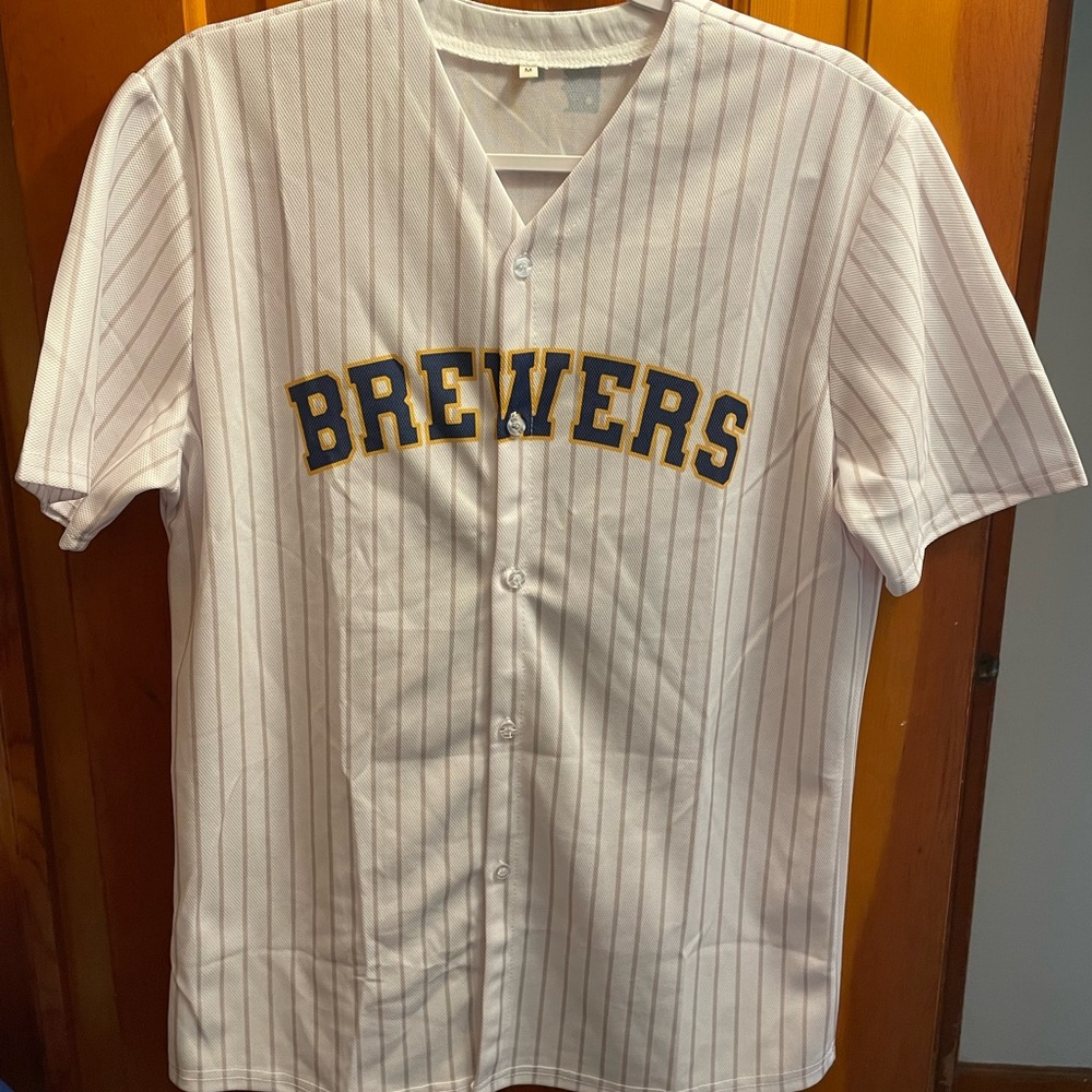 Milwaukee Brewers Yelich Jersey Pine Stripe M